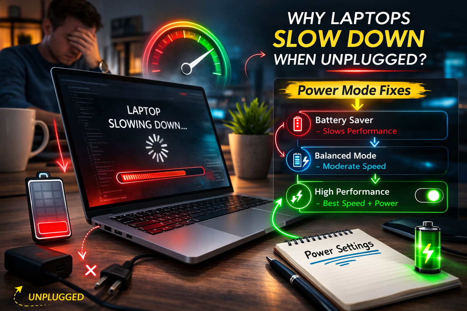 laptops slow down when unplugged F