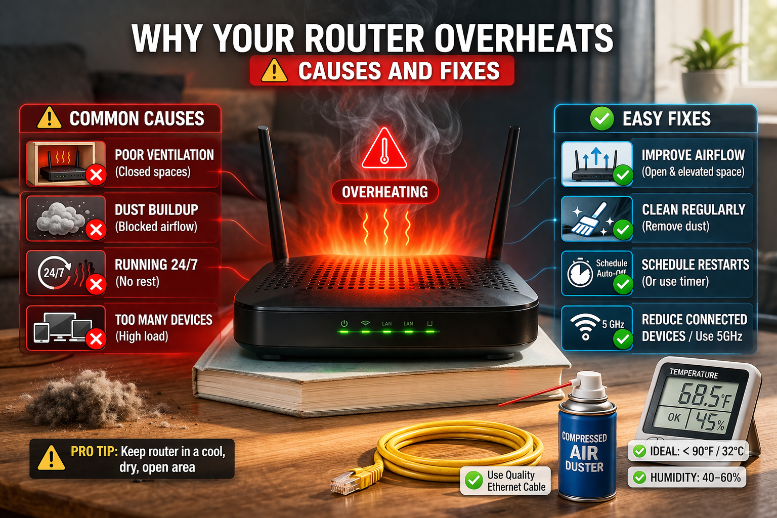router overheats causes fixes F