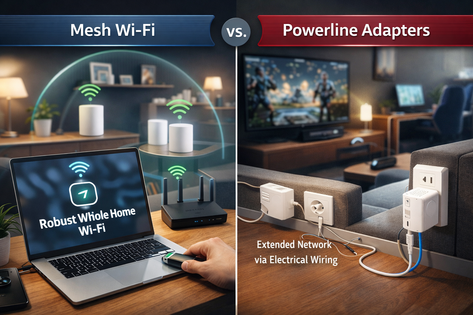 mesh Wi-Fi or powerline adapters f